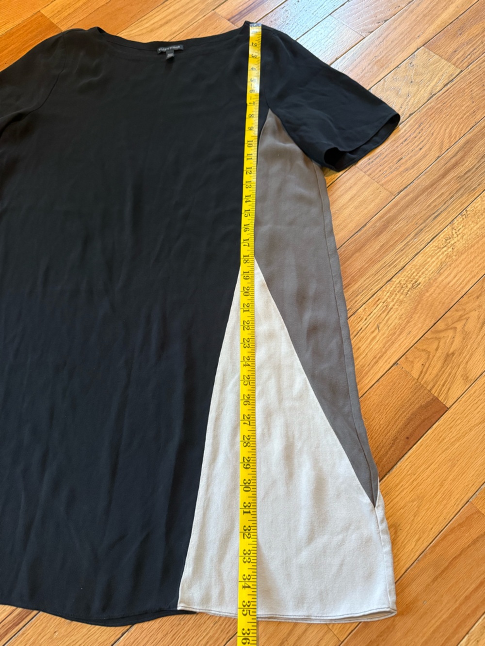 Eileen Fisher Silk Dress Georgette Crepe Shift Colorblock Lagenlook Women’s Sz M - Picture 10 of 13